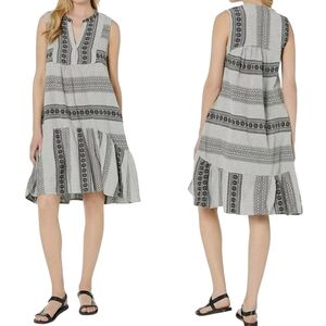 Dylan Sundance Sleeveless V Neck Jacquard Cotton Dress Black Gray XS Boho